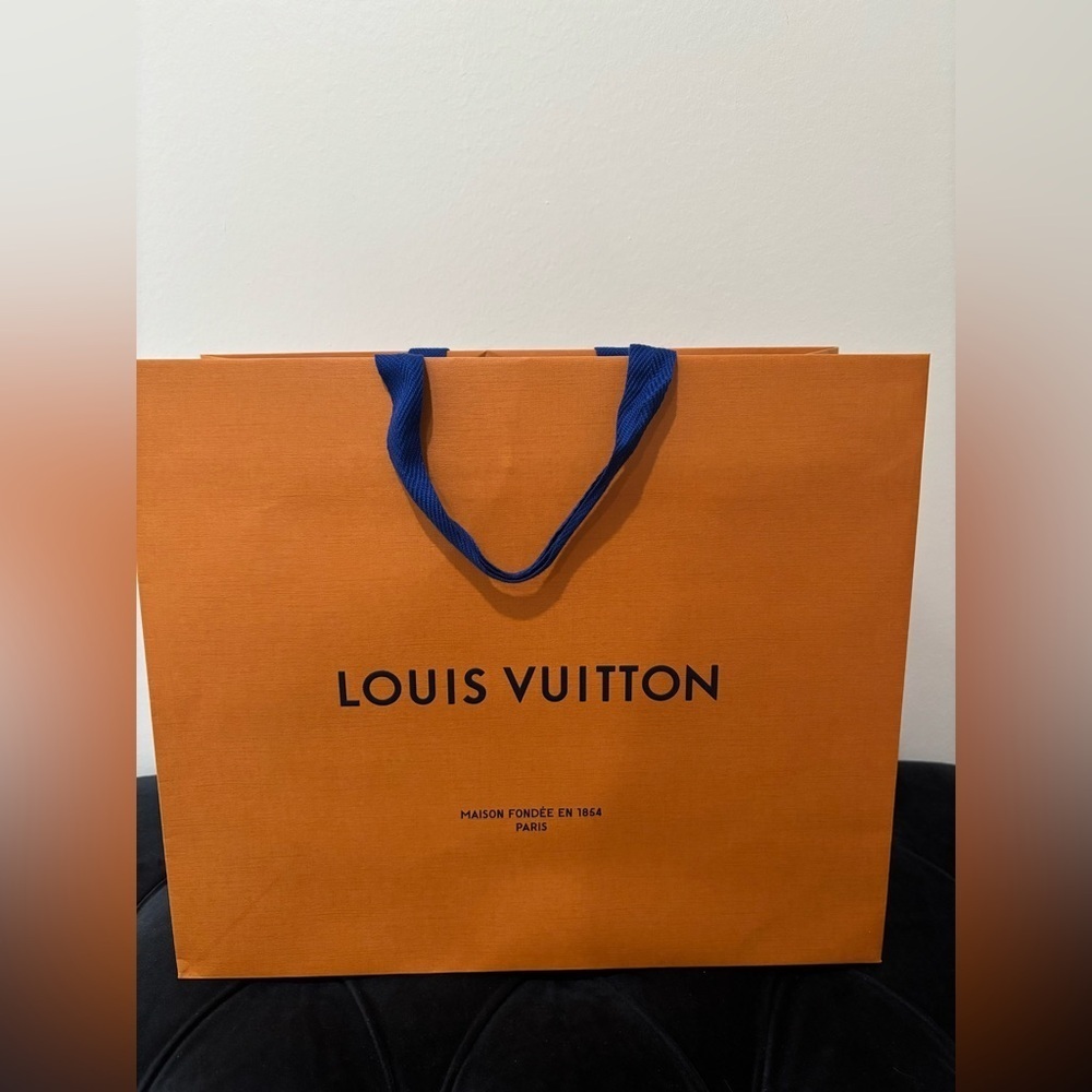 Louis Vuitton Orange Shopping Bag with Blue Handles